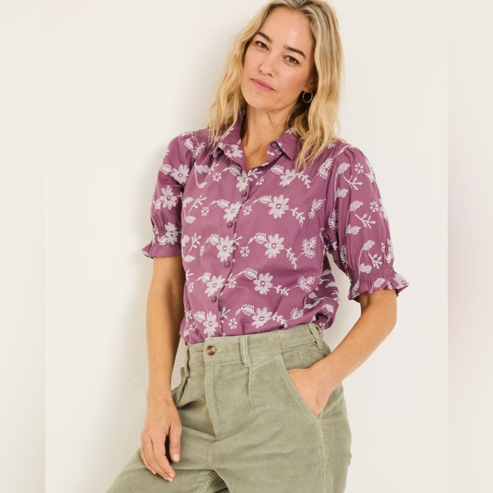 FatFace Floral Embroidered Purple Women's Top - 8